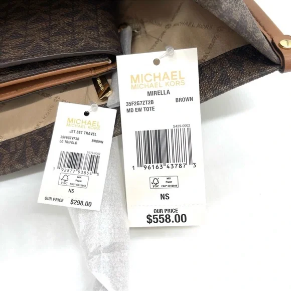 Michael Kors Mirella Medium EW Tote Bag & Trifold Wallet Brown - Picture 11 of 11